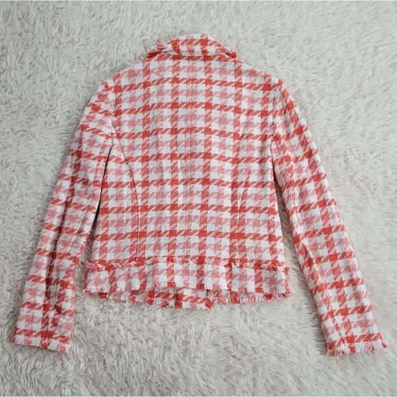Ann Taylor Cotton Tweed Houndstooth Moto Jacket Orange White S - Picture 4 of 10